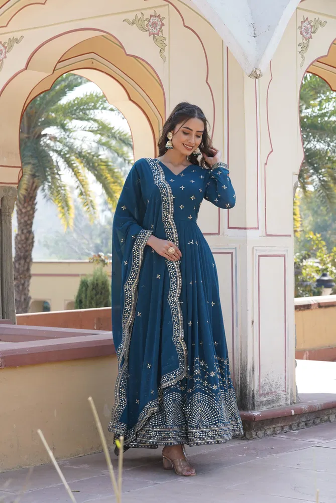 KA 1084 Sequence Embroidery Faux Georgette Gown With Dupatta Wholesale Market In Surat